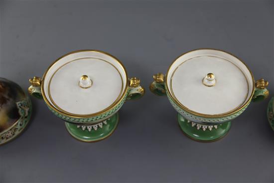 Two Hadley ware tear drop shaped pot pourri, covers and inner covers, c.1900, 25cm